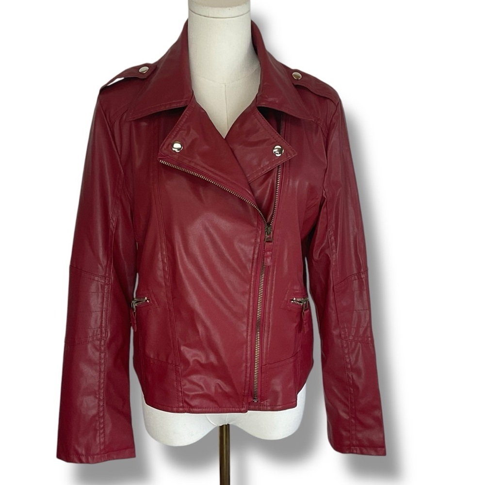 Vintage Jacket Red Faux Leather Biker Motorcycle Womens Size Medium